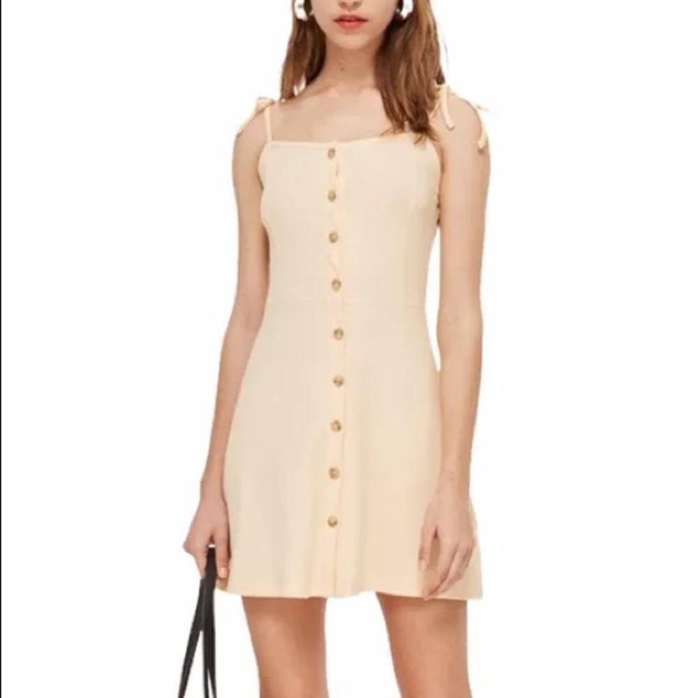 Topshop yellow rubbed button front mini dress